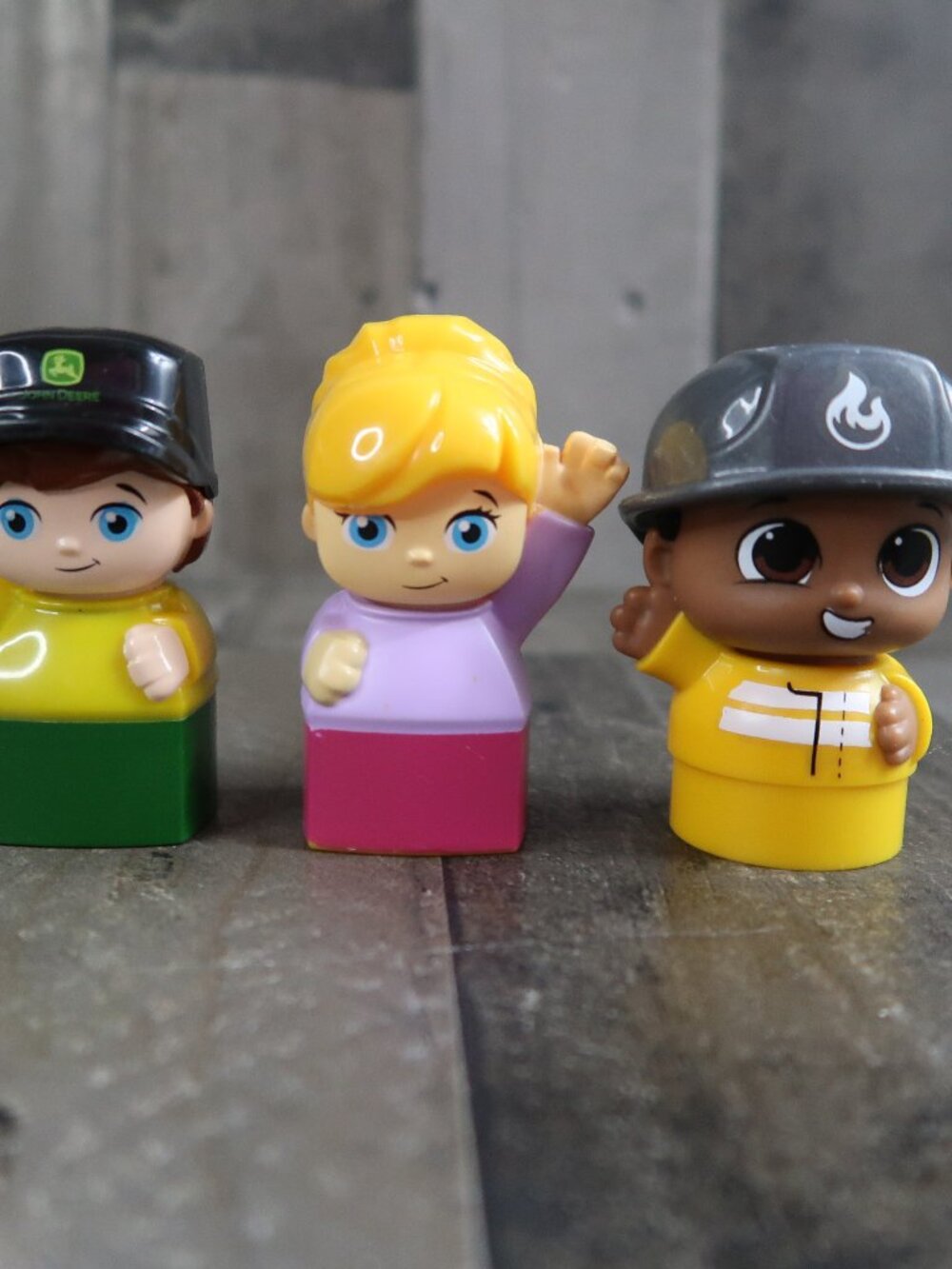 Lot of 3 Mega Bloks Figures John Deere Boy Blonde Girl Round Fireman Toys